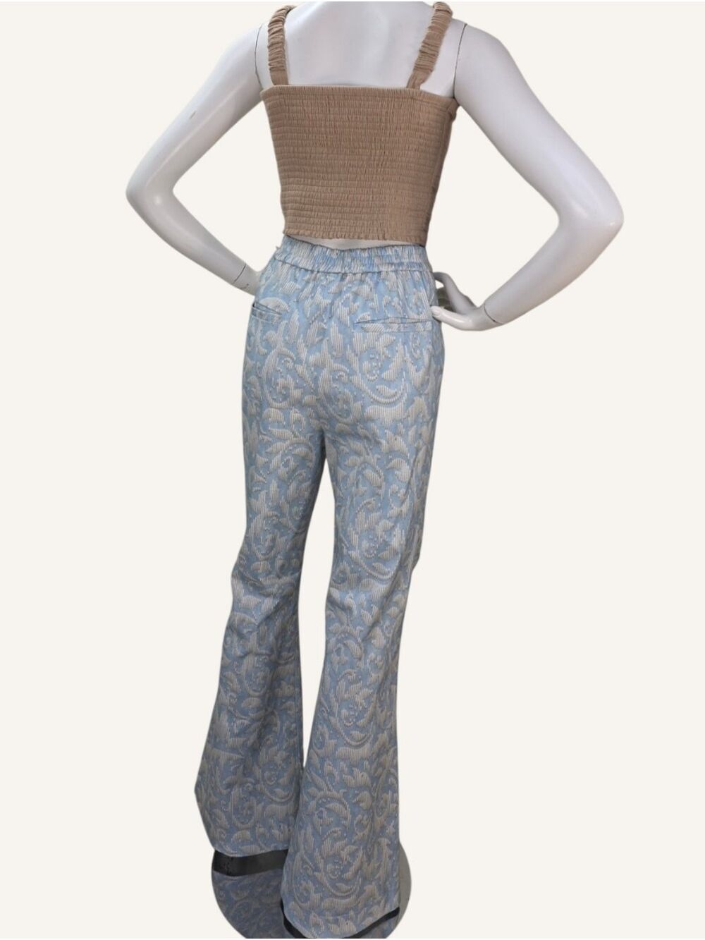 Hilary MacMillan Jacquard Fit & Flare Pants Blue Ivory Small NWT Made In Canada - Picture 5 of 12